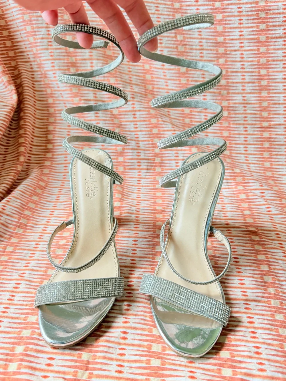 Silver Rhinestone Wrap Open-Toe HighHeel - Picture 2 of 7